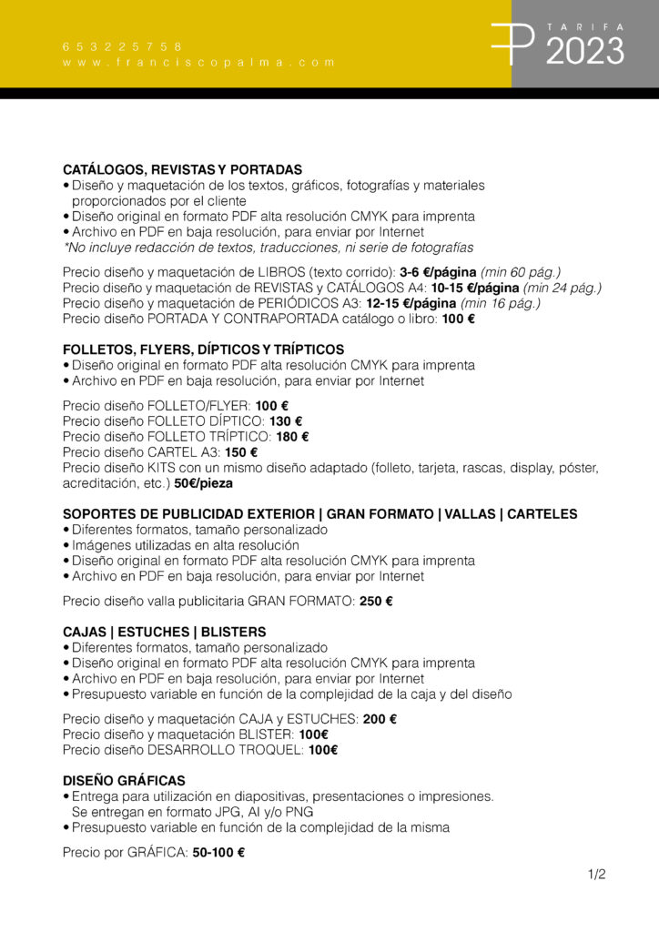 Tarifa Francisco Palma 2023 página 1