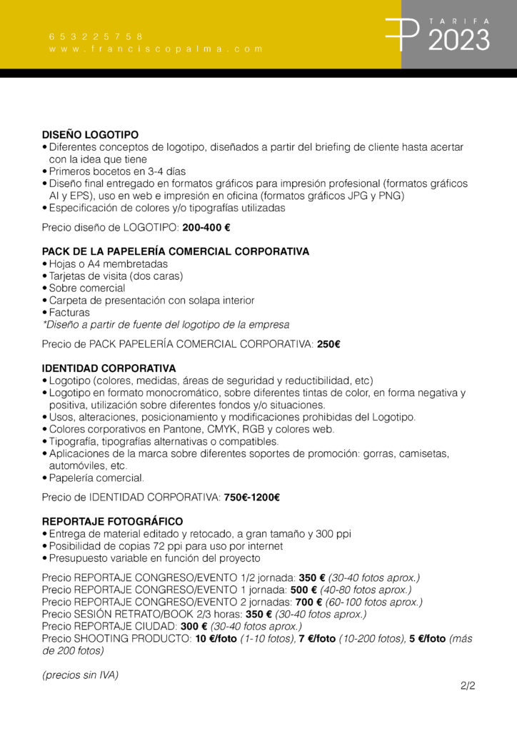 Tarifa Francisco Palma 2023 página 2